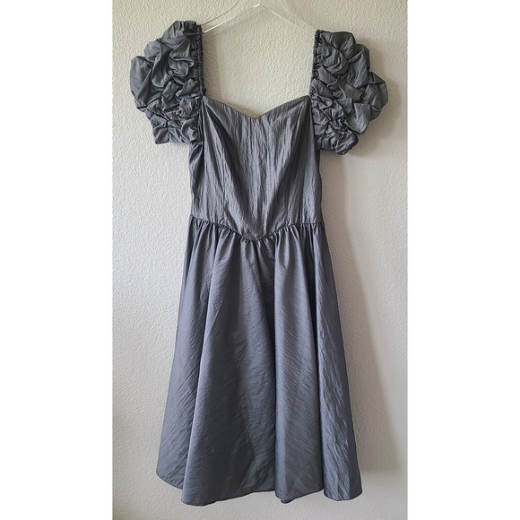 Peasant‎ Puff Sleeve Maxi Dress Size 14 Sweetheart Neckline Prom Evening Gray - Picture 1 of 11